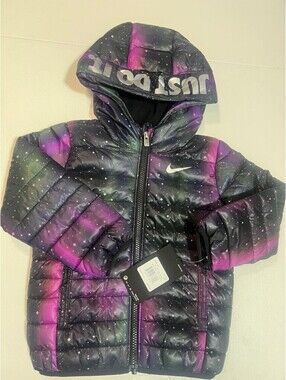 NWT - Nike Black Purple Galaxy Stars Fleeced Lined Winter Jacket 24M - MSRP $85
